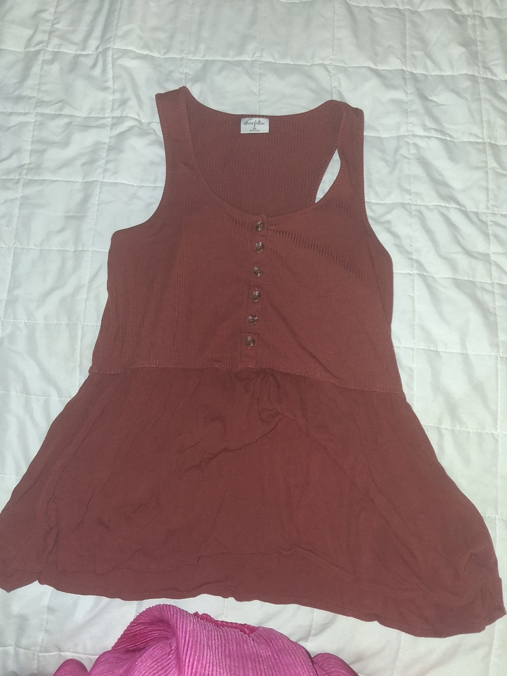 Others Follow Rust Button-Front Peplum Tank - Picture 2 of 3